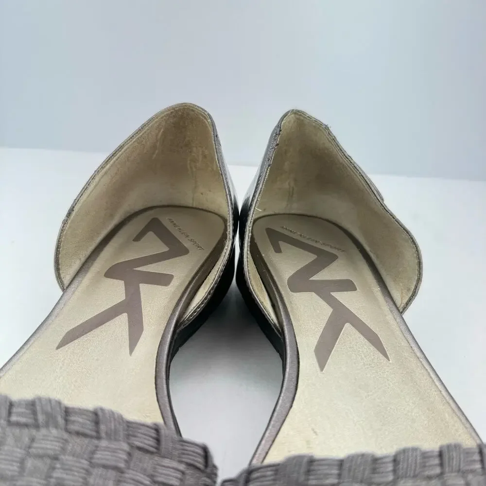 Anne‎ Klein Sport Metallic Silver Woven Stretch Faux Leather Flats Sz 8.5M